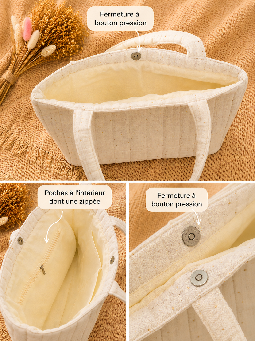 Sac + pochette assortie en gaze de coton vendu séparément